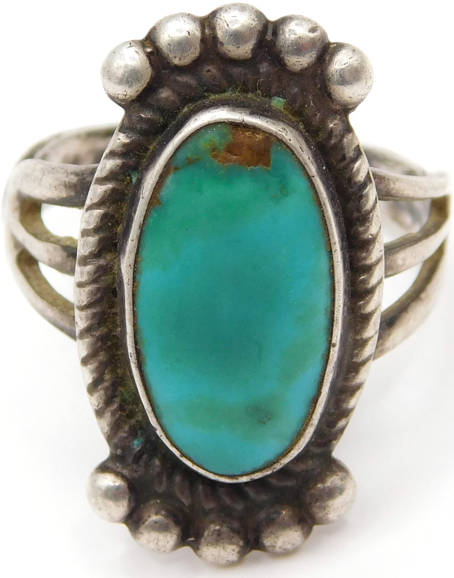 VINTAGE SOUTHWESTERN STERLING SILVER & TURQUOISE STATEMENT RING SZ6