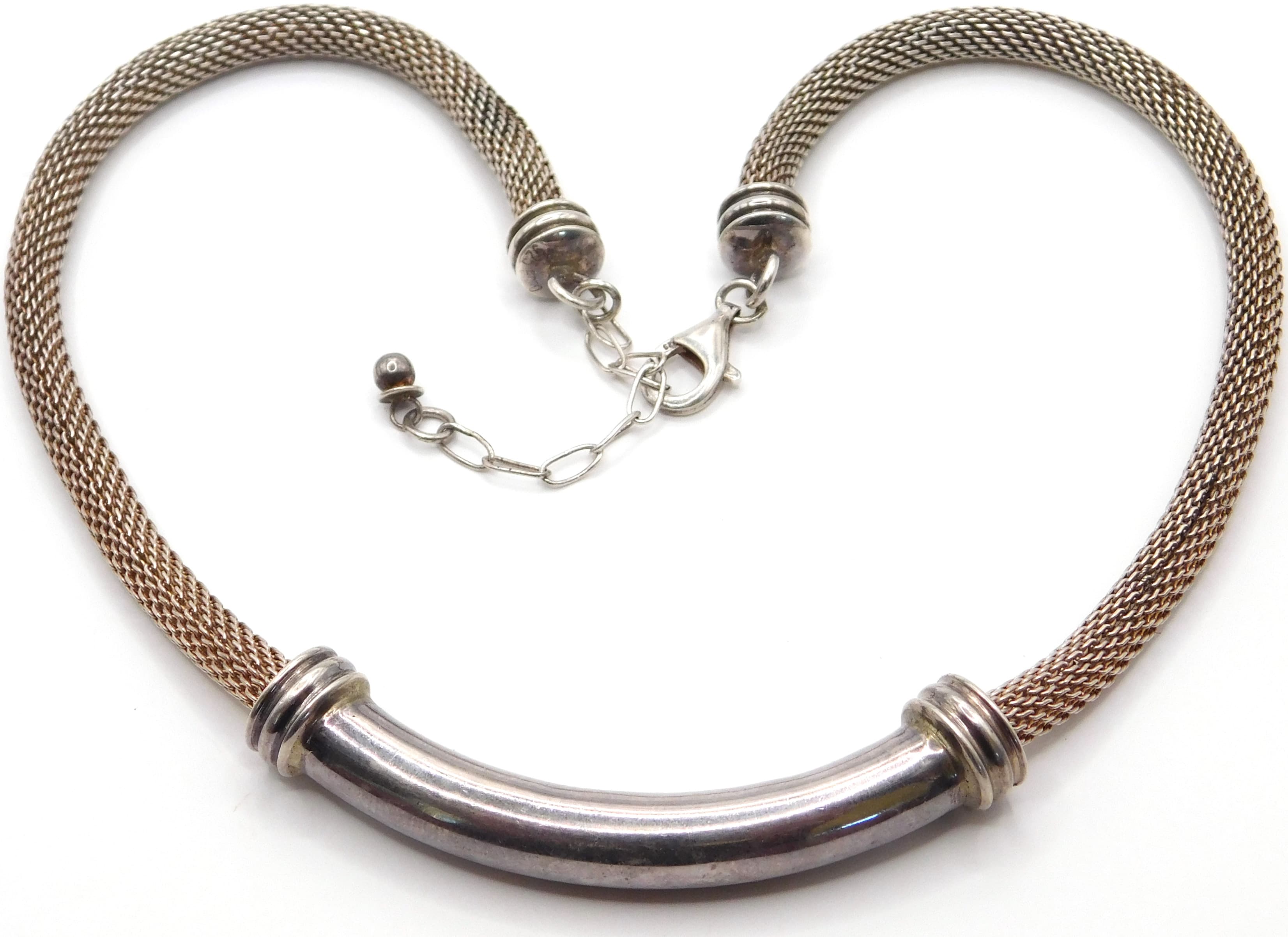 SLEEK VINTAGE STERLING SILVER MESH TUBE COLLAR NECKLACE 36G